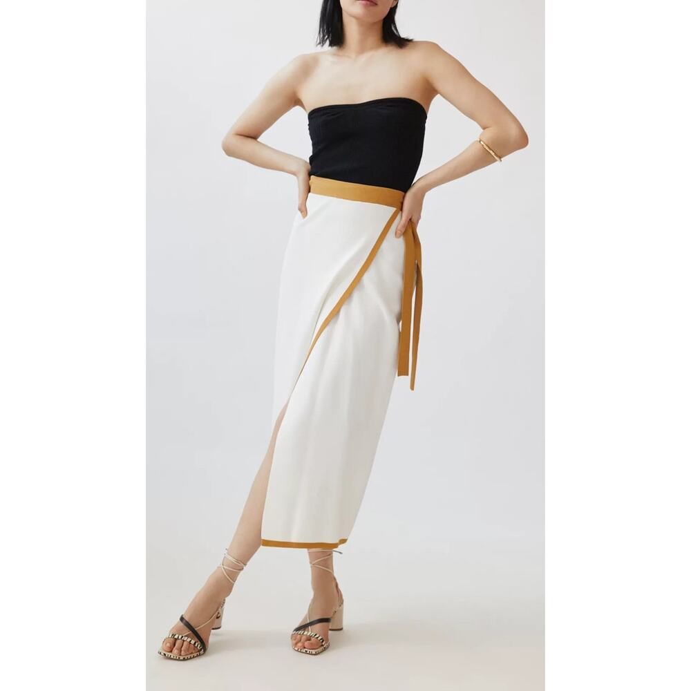 SIGNIFICANT OTHER Anna Two-Tone Knit Wrap Midi Skirt Cream Almond Size 6